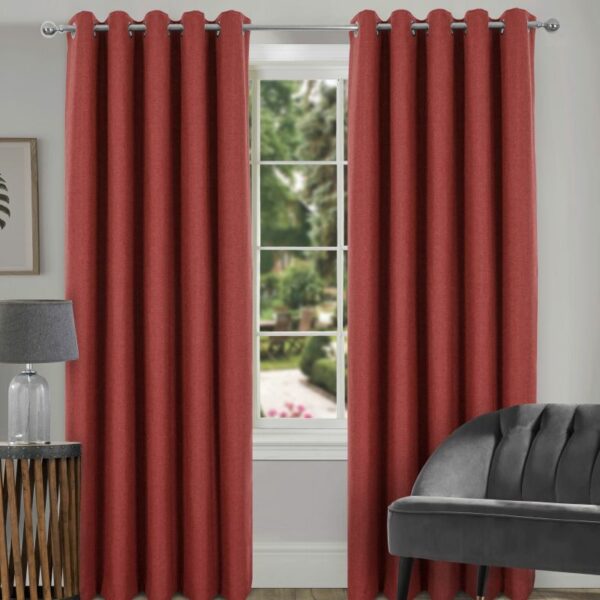 Salerno Faux Wool Terracotta Eyelet Blackout Lined Ready Made Curtains 