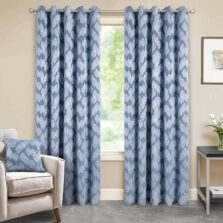 Hendon Blue Eyelet Jacquard Lined Pencil Pleat Ready Made Curtains