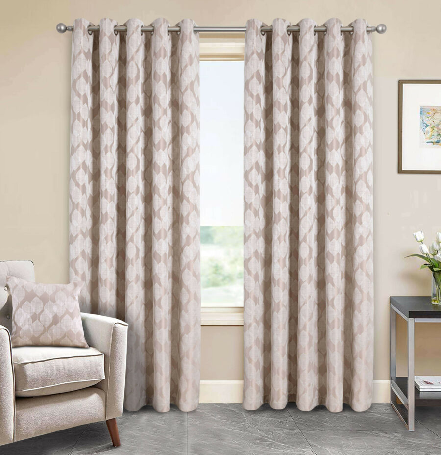 Hendon Natural Eyelet Jacquard Lined Pencil Pleat Ready Made Curtains