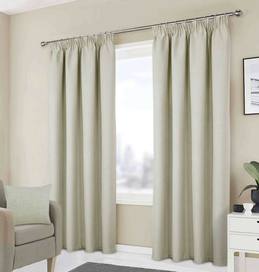 Athens Cream Pencil Pleat Self Lined Blackout Ready Made Curtains
