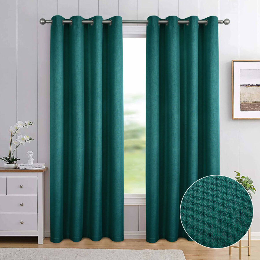 Athens Green Eyelet Self Lined Blackout Ready Made Curtains