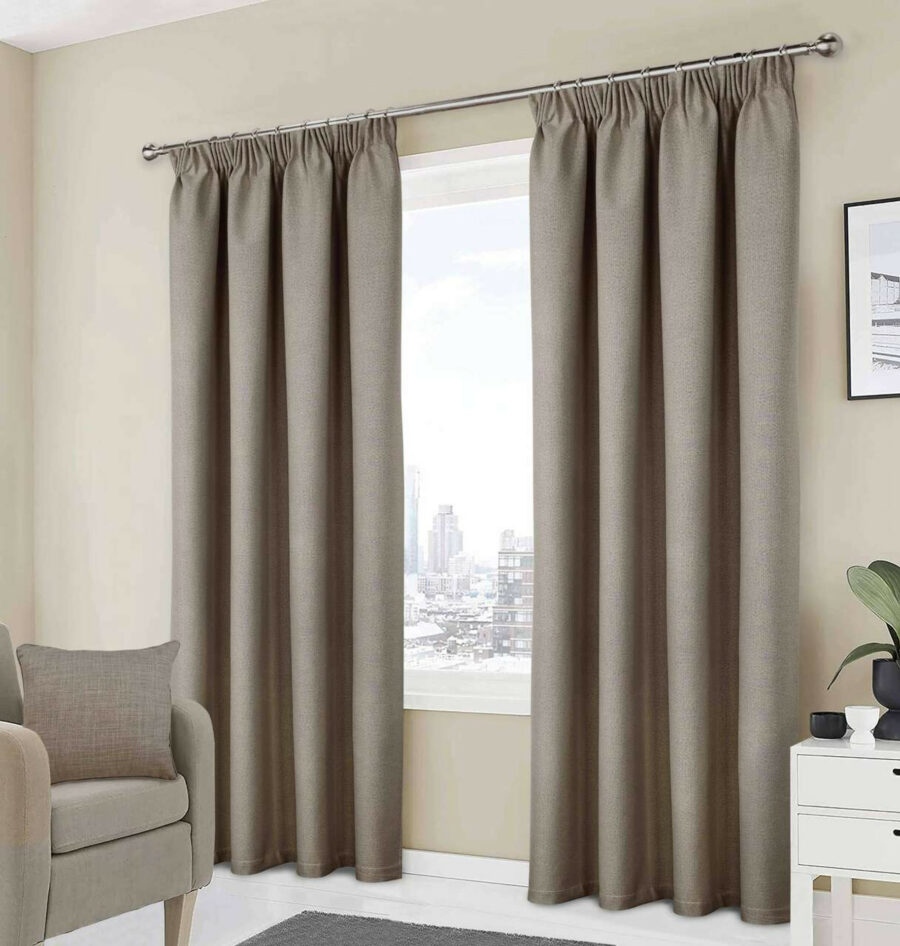 Athens Natural Pencil Pleat Self Lined Blackout Ready Made Curtains
