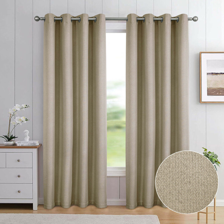 Athens Natural Eyelet Self Lined Blackout Ready Made Curtains