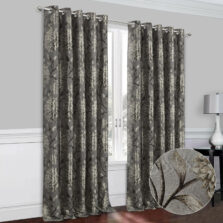 Eleanor Pewter Eyelet Metallic Printed Lined Ready Made Curtains