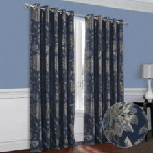 Eleanor Navy Eyelet Metallic Printed Lined Ready Made Curtains