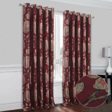 Eleanor Red Eyelet Metallic Printed Lined Ready Made Curtains