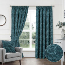 Georgina Teal Chenille Jacquard Lined Pencil Pleat Ready Made Curtains