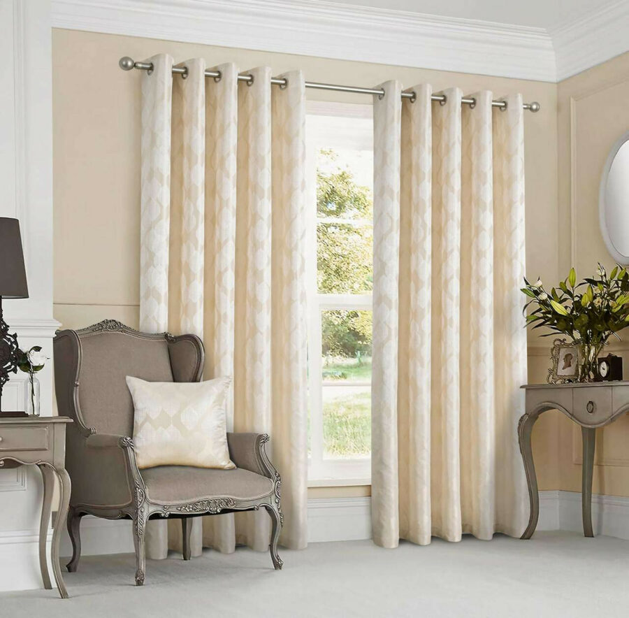 Hendon Cream Eyelet Jacquard Lined Pencil Pleat Ready Made Curtains