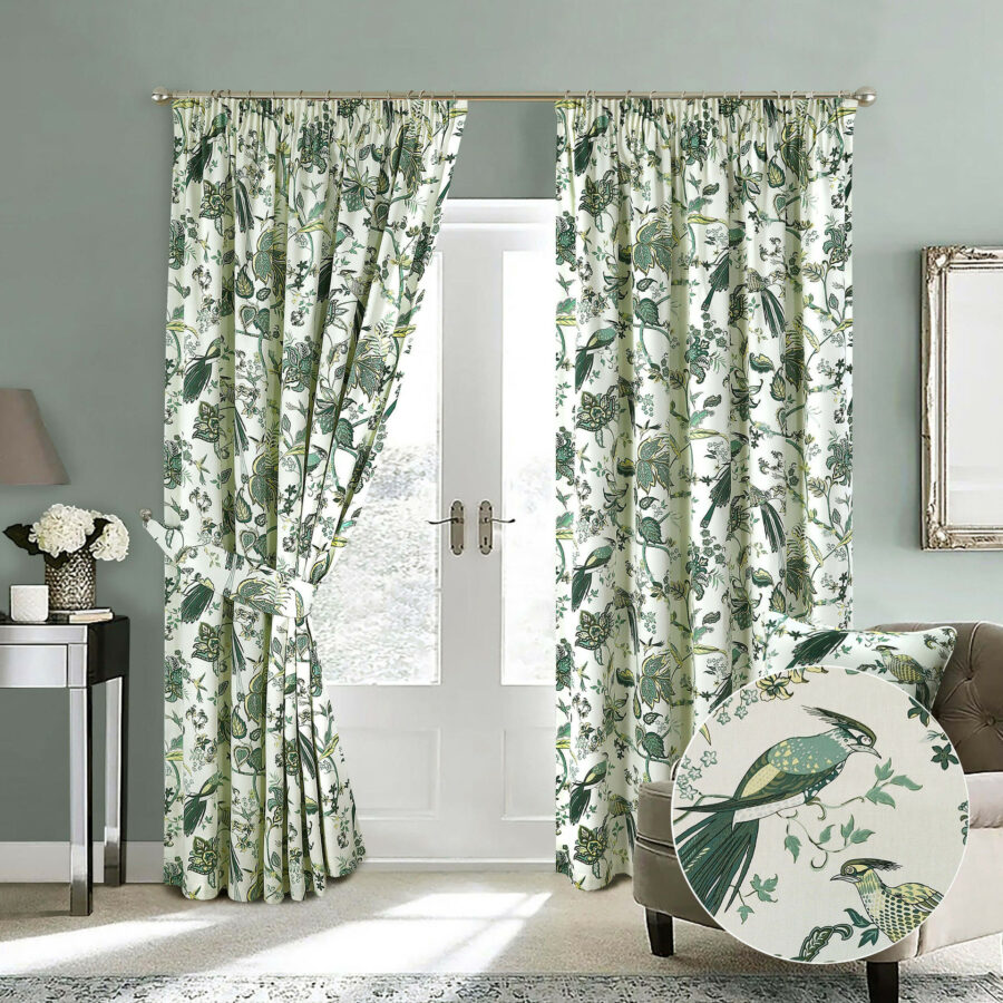 Knightsbridge Green Lined Pencil Pleat Ready Made Curtains