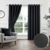 Plain Woven Black Eyelet Blockout Self Lined Ready Made Curtains