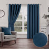 Plain Woven Blue Eyelet Blockout Self Lined Ready Made Curtains