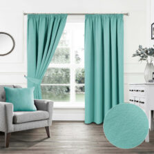 Plain Woven Teal Pencil Pleat Blockout Self Lined Ready Made Curtains