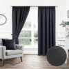 Plain Woven Black Pencil Pleat Blockout Self Lined Ready Made Curtains