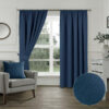 Plain Woven Blue Pencil Pleat Blockout Self Lined Ready Made Curtains