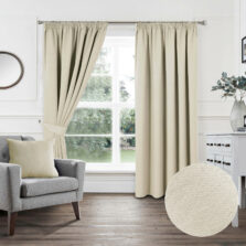 Plain Woven Natural Pencil Pleat Blockout Self Lined Ready Made Curtains