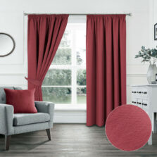 Plain Woven Red Pencil Pleat Blockout Self Lined Ready Made Curtains