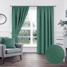 Plain Woven Green Pencil Pleat Blockout Self Lined Ready Made Curtains